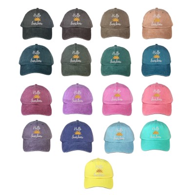 HELLO SUNSHINE Washed Dad Hat Embroidered Cursive Baseball Caps  Many Colors  eb-25806092